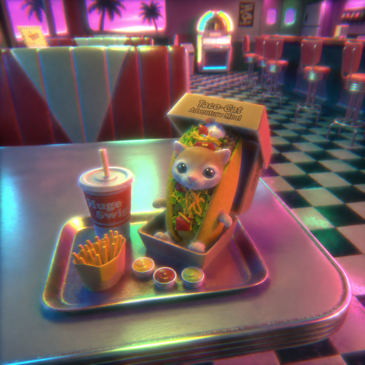 Taco Cat served as an adventure meal in a retro diner